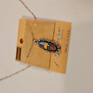 Vintage Wheeler Sterling Silver Mosaic Inlay Native American Pendant Necklace